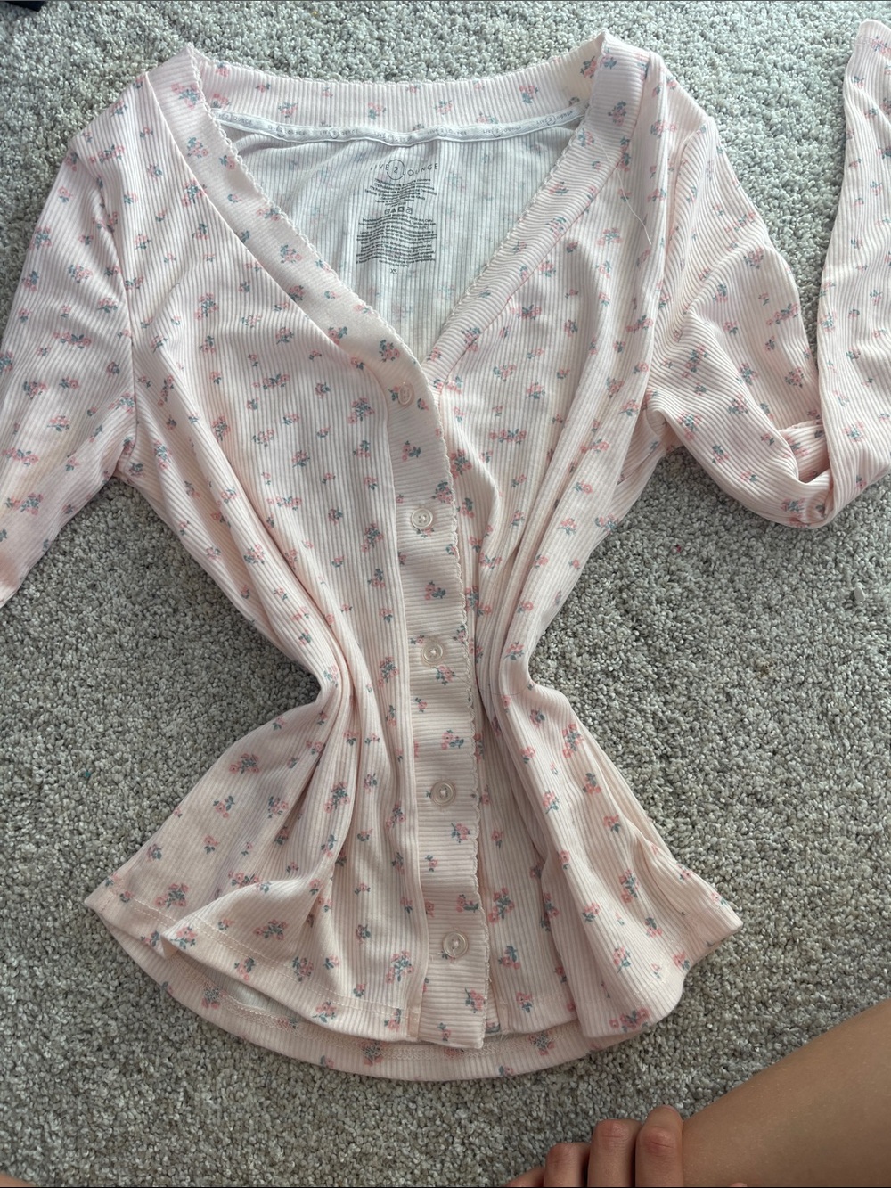 Women’s luxe Pink Floral Ribbed Button-Up Sleep Top